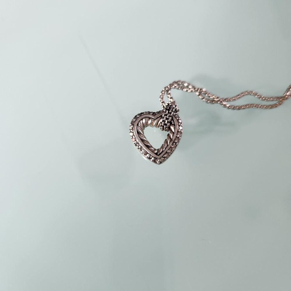 David Yurman Sterling Silver Diamonds Heart Necklace, preloved - Picture 2 of 9